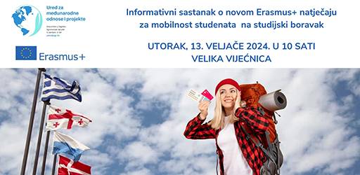 Poziv studentima na informativni sastanak o novom natječaju za mobilnost - Erasmus+ studijski boravak 2024./25.