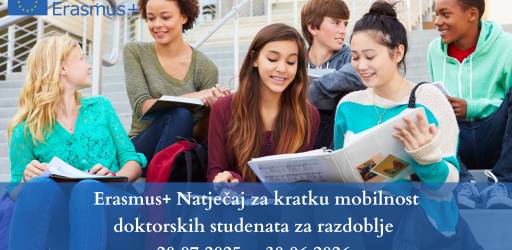 Erasmus+ natječaj za kratku mobilnost doktorskih studenata - za razdoblje 28.7.2025. - 30.6.2026.